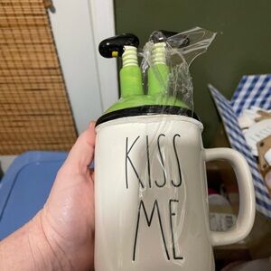 Rae Dunn Cream Mug with Green and Black Witch Legs - 'Kiss Me'